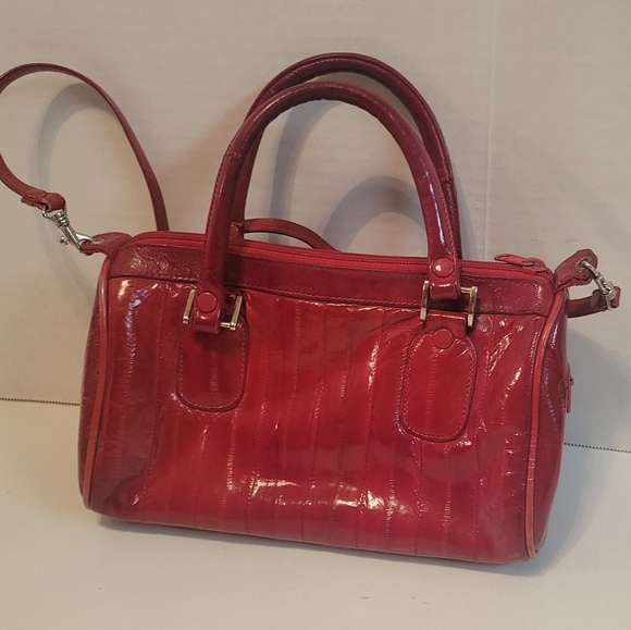 Genuine Eel Skin Small Duffel Bag Red Cherry - Picture 1 of 12